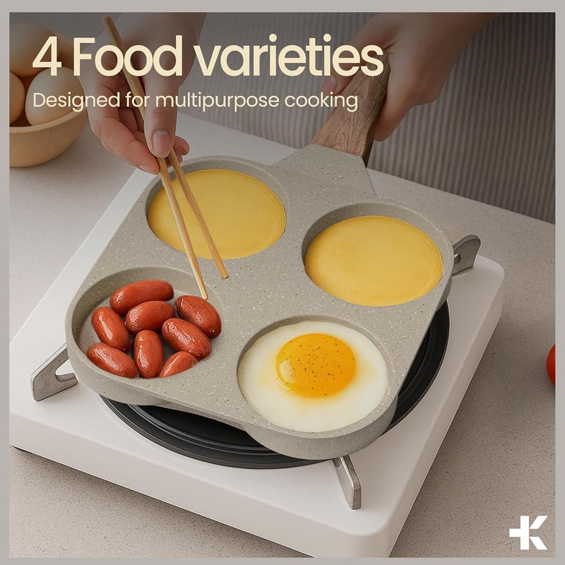 BAKKENMASTER 4-Cup Nonstick Frying Egg Pan White Marble, Granite Pancake Pan, PFOS & PFOA Free, Die-Cast Aluminum with Heat-Resistant Handle, 500°F Stove-Safe, Compatible with Induction, Gas & Electric Cooktops - Image 3